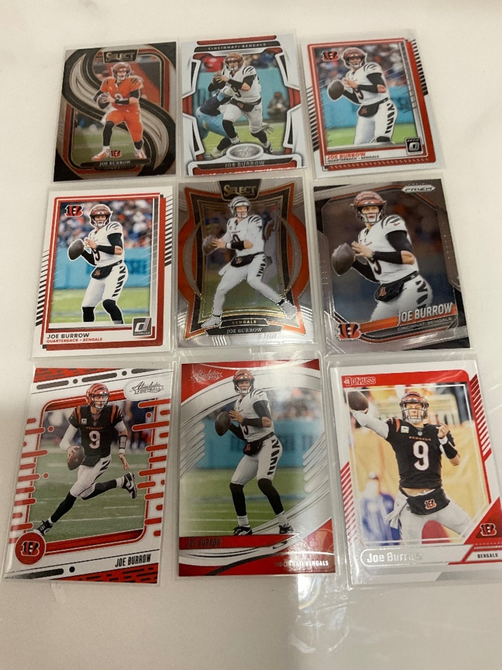 Joe Borrow 9 Card Lot Bengals Prizm, Optic, Select, Certified, Donruss Absolute